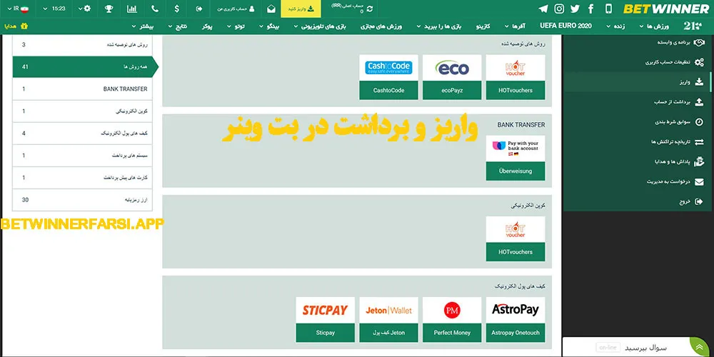 واریز و برداشت در بت وینر